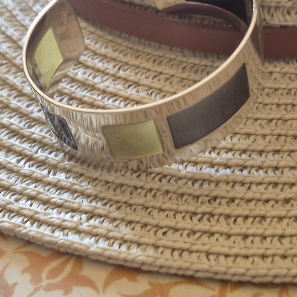 Silver and Gold Geometric Cuff Bracelet - Picture 7 of 7